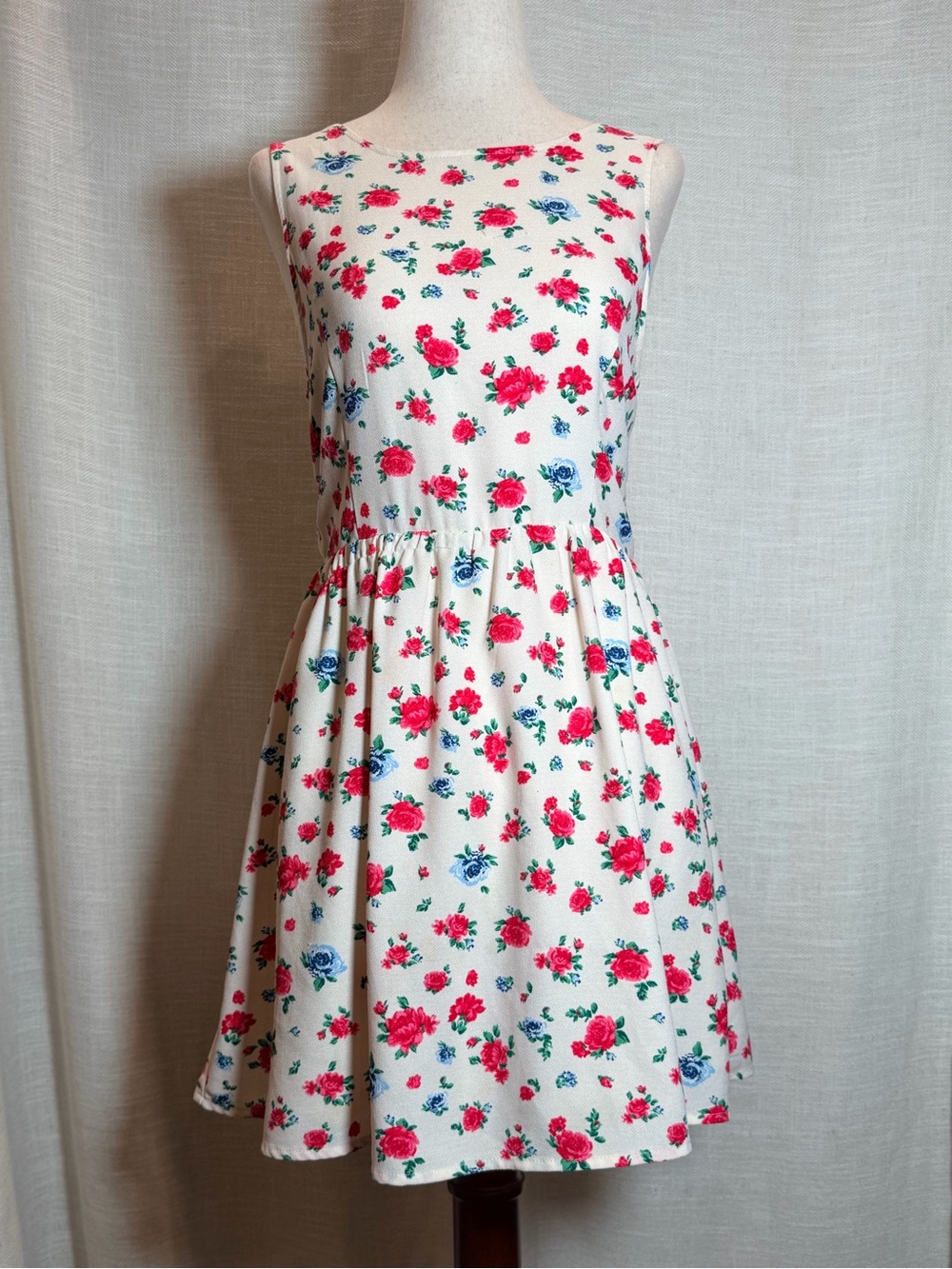 Forever 21 White Floral Mini Dress with Pink and Blue Roses